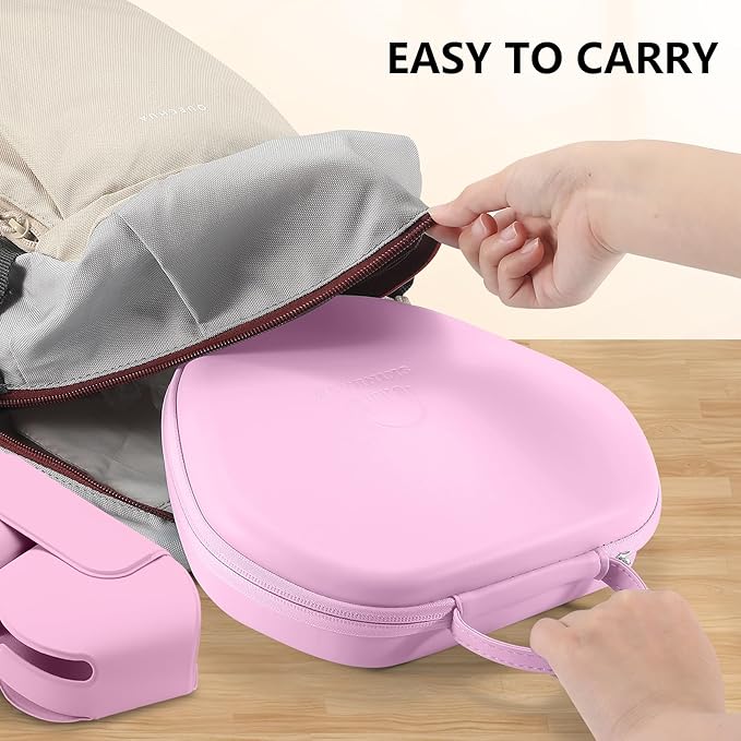 Maxjoy for AirPods Max Case [Shockproof & Dustproof] - Premium PU Leather & EVA Hybrid Hard Protective Cover, Travel Carrying Case with Storage for Apple AirPods Max Headphones (Pink)