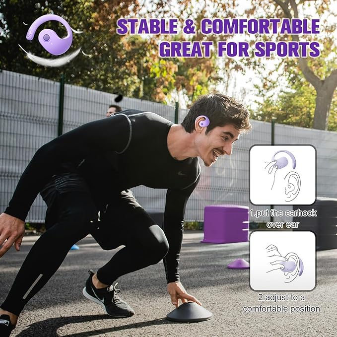 Purple Out of Ear Open Ear Headphones Wireless Ear Hanging Bluetooth Headset, Air Bone Conduction Open Ear Earbuds, OWS Over the Ear Earbuds Open Ear Buds Not In Ear Outside the Ear Headphones