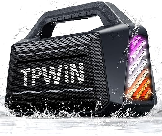 Bluetooth Speaker - 80W Loud Rugged Outdoor Speakers, IPX6 Waterproof, 20H Playtime, Deep Bass, Lightshow, TWS, BT 5.3 Wireless, Portable for Travel Hiking Camping Beach Pool - Black