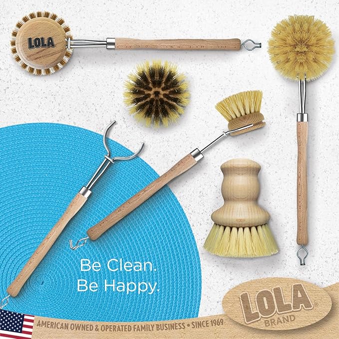 LOLA -The Original - Dishwashing & Vegetable Brush, Hardwood w/Poly Fiber Bristles, Reusable, Sustainable, Has EZ-Grip Handle - 1 Pack