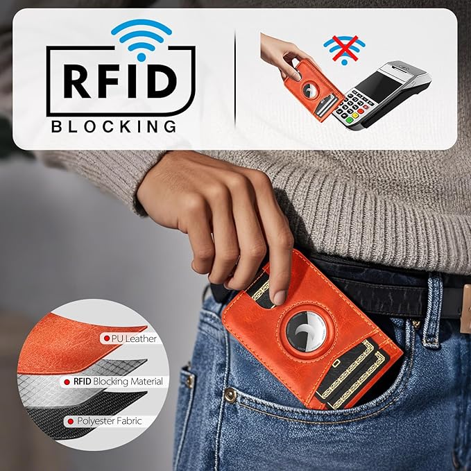 Compatible with Magsafe Case with RFID Blocking Card Holder AirTag pocket for iPhone 17/16/15/14/13/12 Pro/Pro Max/PlusSeries,Not Fit iPhone Mini,Orange