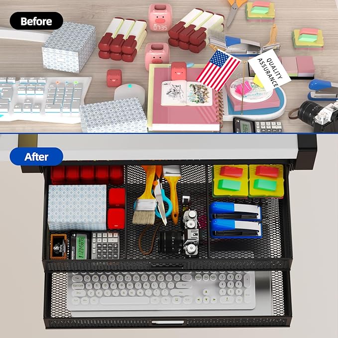 Under Desk Drawer Organizer 2-Pack - No Drilling Clamp-On Storage System