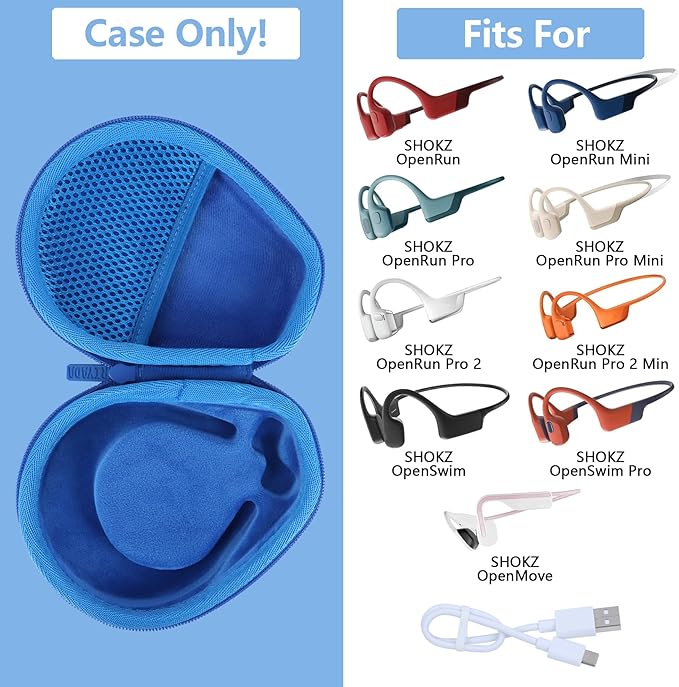 Hard Case Replacement for SHOKZ OpenRun Pro 2 / Pro 2 Mini/OpenMove/OpenRun/OpenSwim Open-Ear Bone Conduction Sport Headphones (Blue Case)