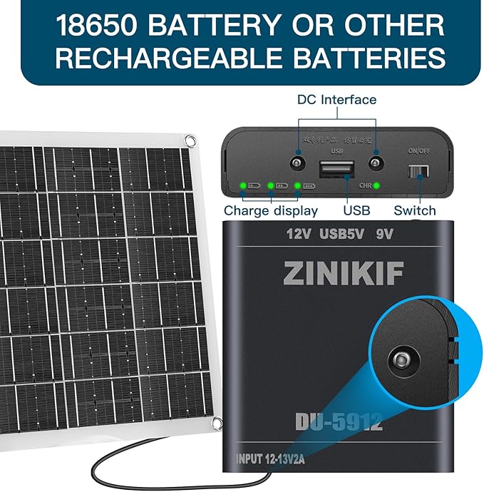 Solar Energy Storage Charging Controller, Solar Battery Charger for AA Nickel-Metal Hydride (NiMH) Batteries with USB DC Switch Charging Port, Powering Solar Fan and Charging 18650 Batteries