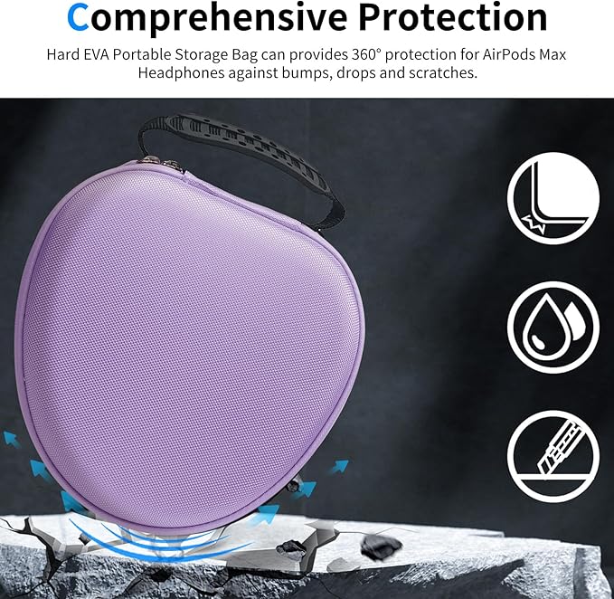 Hard Case for AirPods Max Supports Sleep Mode,Travel Carrying Headphone Case with AirPods Max Clear Ear Cups Cover/Silicone Earpad Case/Headband Cover,AirPod Max Protective Portable Storage Bag,Purple