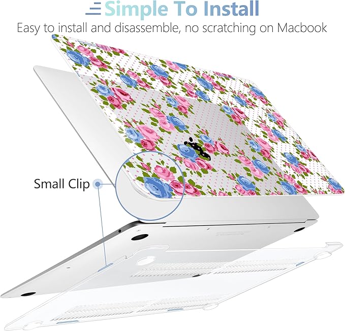 MEEgoodo for MacBook Air 13.3 inch Case 2021 2020 2019 2018 A2337 M1 A2179 A1932, Laptop Shell for MacBook Air M1 with Keyboard Webcam Cover & Trackpad Film & Type C Adapter,Shabby Chic Rose