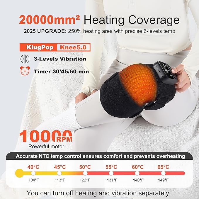 Knee Massager with Heat for Pain Relief V5.0[2025 Upgraded] - Electric Cordless Heated Knee Brace with 6 Heat Levels and 3 Vibration Massage Mode, for Men Women (Black, 1-Pack)