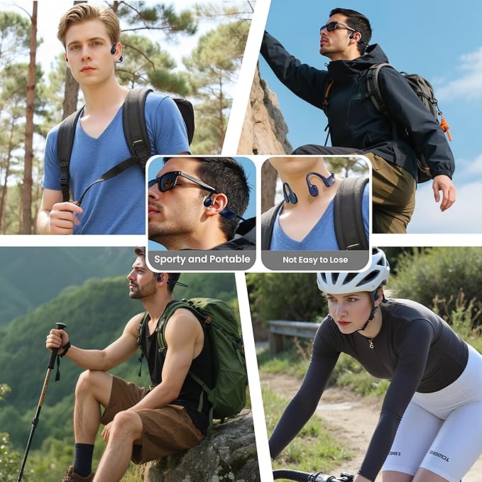 Open-Ear Bluetooth Bone Conduction Sport Headphones Sweat Resistant Wireless Earphones Open Ear Earbuds Wireless Bluetooth Headset with Mic for Fitness Workouts Running,Built-in Mic, Blue