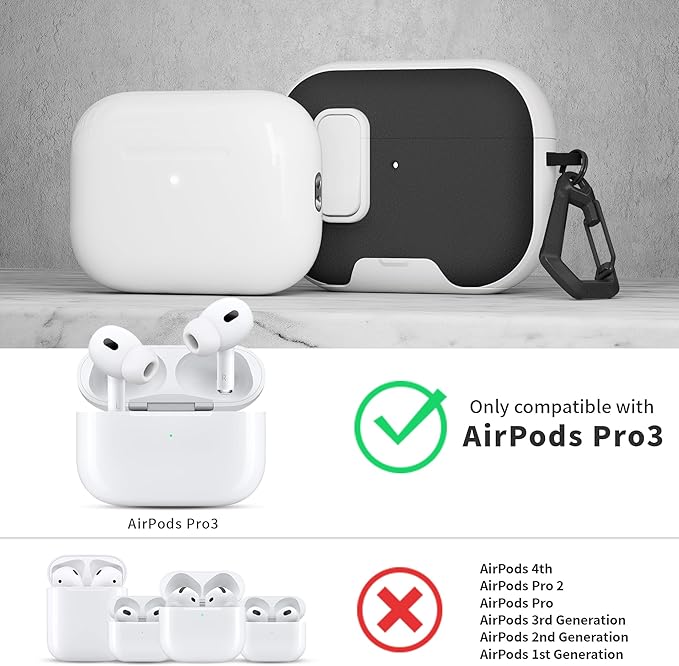 for AirPods Pro 3 Case with Lock,TPU Leather Texture Durability Anti-Lost & Shockproof Protective Cover Accessories with Cleaning Kit in Keychain for Apple AirPod Pro 3 Generation 2025(White/Black)