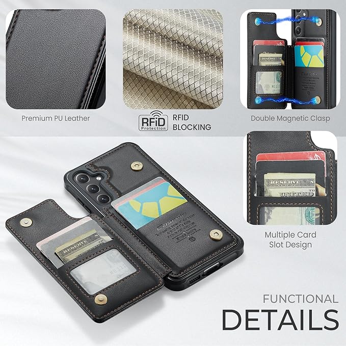 Bemal for Samsung Galaxy S24 FE Wallet Case with Card Holder, RFID Blocking, Shockproof Leather Kickstand for Men and Women, Durable Protective Phone Cover for 6.7", Black