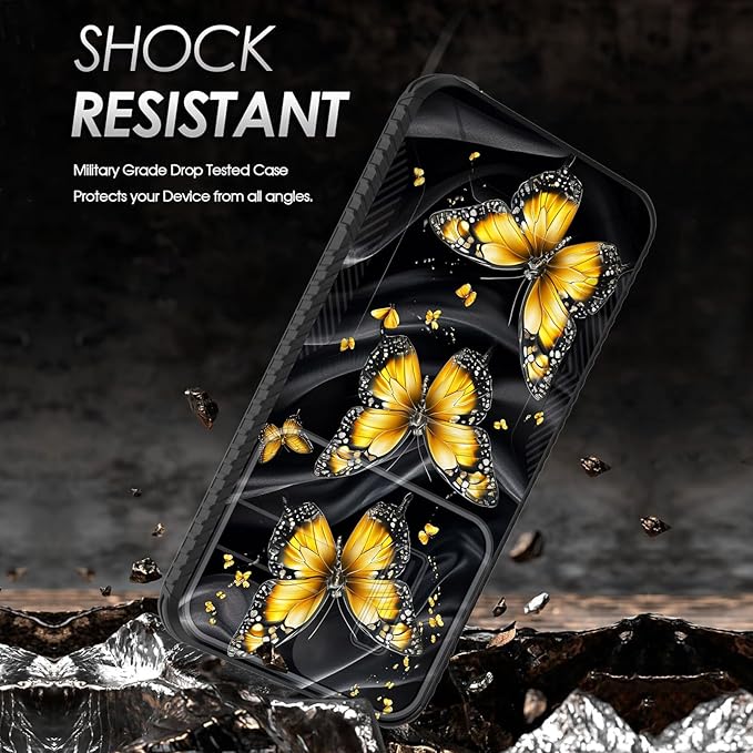 for Galaxy S26 Case Built in Slide Camera Lens Cover,Heavy Duty Shockproof Protection Dual Layer Case for Samsung Galaxy S26 6.3" 2026,Yellow Butterfly