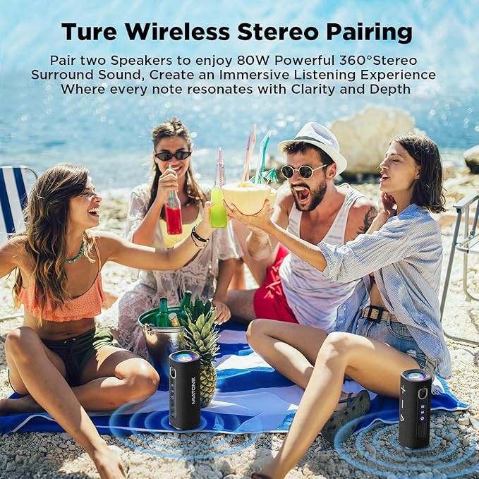 MIATONE Bluetooth Speaker 40W BT 6.0 Outdoor Portable Bluetooth Speakers with 3 EQ,Deep Bass,24H Playtime TWS,IPX7 Waterproof Shower Speakers Bluetooth Wireless Portable Speaker for Party/Beach-Black