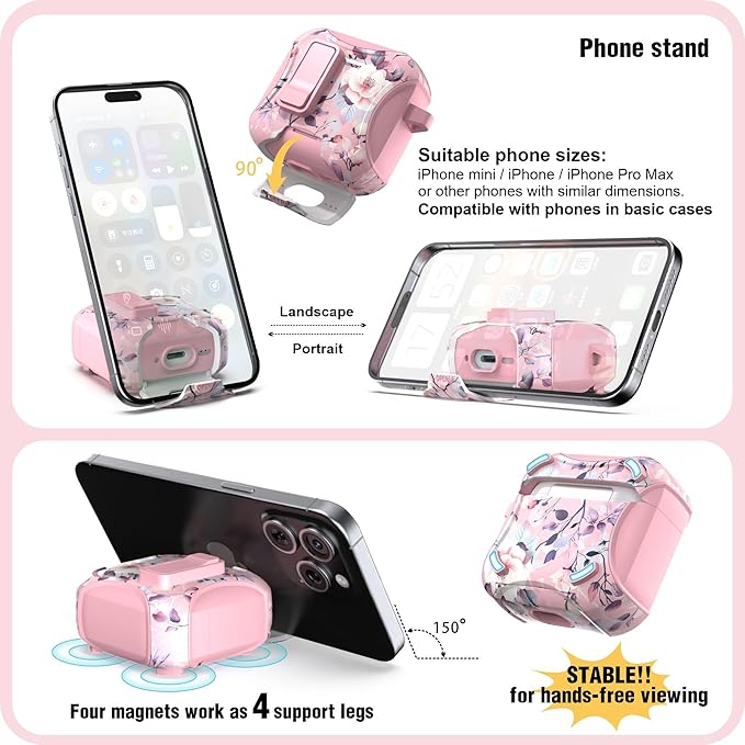 wenew Compatible with AirPods 4th Generation Case Cover with Phone Stand, Cleaner, Clip, Compatible with Magsafe Charger, One-Click Pop Open Lock iPod 4th Case (Pink 2, AirPods 4th)