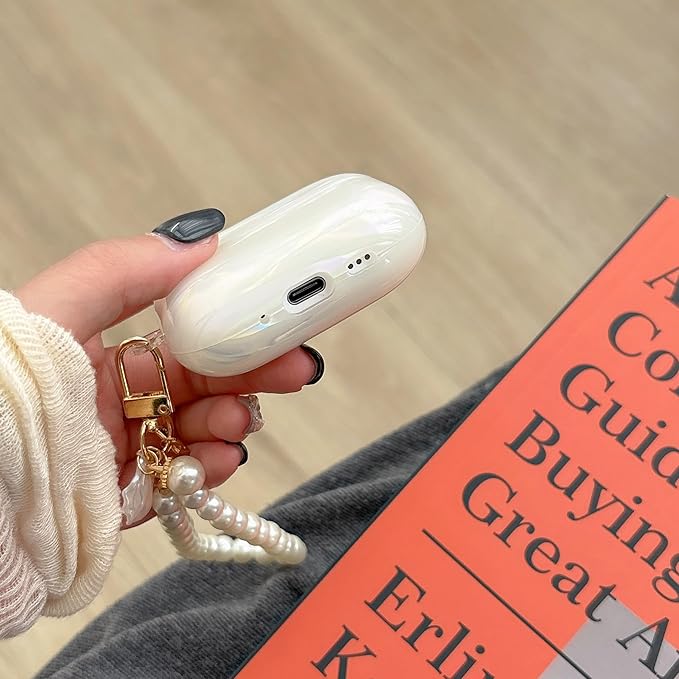 Cute Case for Airpods Pro 3 (2025), Bling Shell Pattern Soft TPU Protective Cover with Luxury Pearl Shell Keychain for Apple Airpods Pro 3 Charging Case, Colorful White