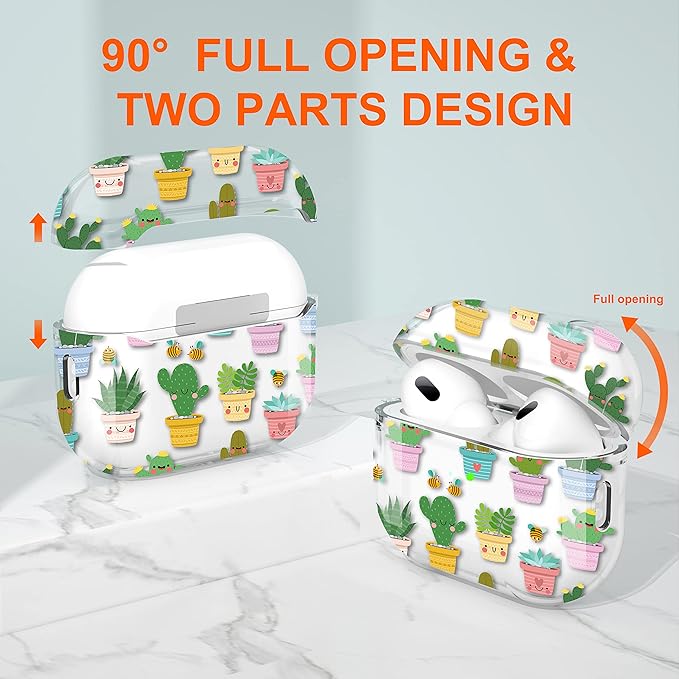 Maxjoy for AirPods Pro 2nd Generation Case, Clear AirPods Pro 2 Case for Women Men Cute Soft AirPod Pro 2 Cover with Keychain Strap for AirPod Pro 2nd Gen Cover 2023/2022, Cactus