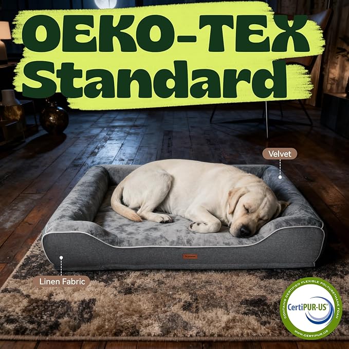 Orthopedic Dog Beds for Large Dogs with Cooling Gel Memory Foam & Egg-Crate Foam Waterproof,XLarge Couch Bed with Sides and Removable Washable Cover for Big Breed Senior Pets,Dark Grey