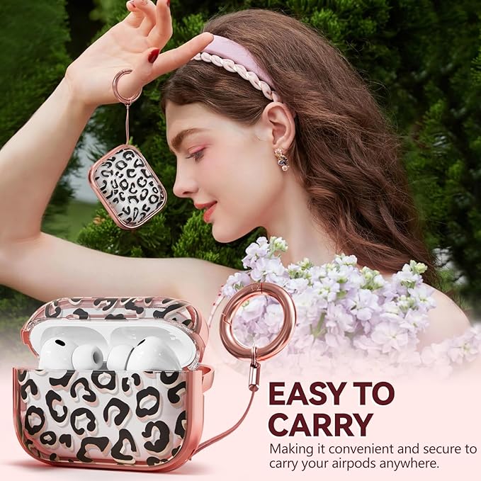Inesore for AirPods Pro 3 Case 2025 with Lock, for Women Girly Floral Clear Case Compatible with Apple Airpods Pro 3rd Generation Cover, with Phone Stand,Keychain & Cleaner Kit - Leopard Print
