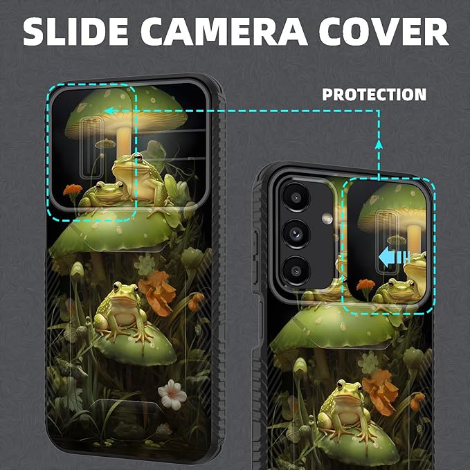 for Galaxy A16 5G Case Built in Slide Camera Lens Cover,Heavy Duty Shockproof Protection Dual Layer Case for Samsung Galaxy A16 5G 6.7" 2024,Cute Frog Mushroom