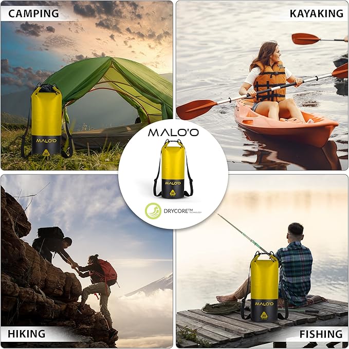 Malo?™o DryPack 30L Waterproof Kayak Dry Bag, Heavy Duty Roll-Top Dry Bag with MOLLE Grid and Carry Straps for Fishing, Paddle Boarding, Boating, Camping, and Travel, Yellow