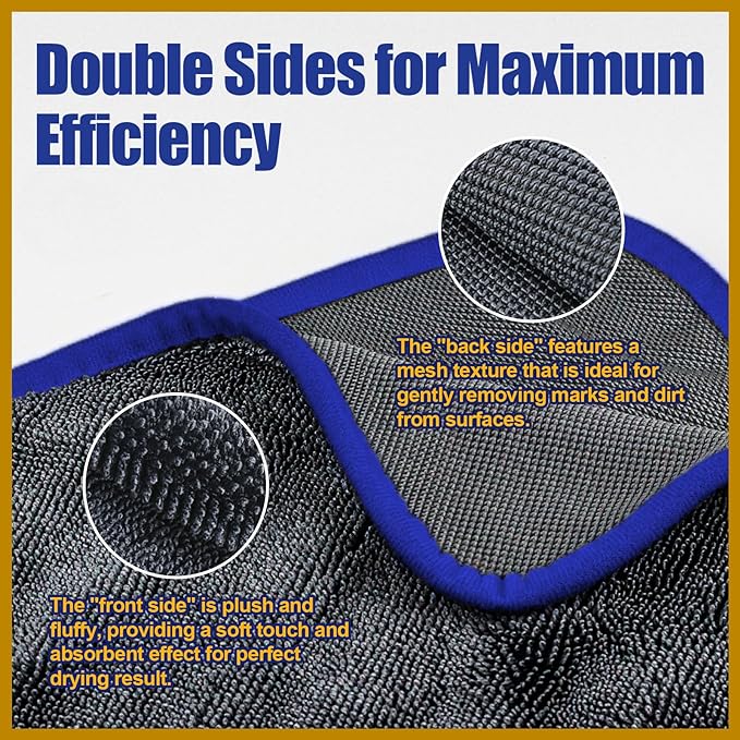 Airlab Microfiber Towels for Cars Wash Drying Extra Large Super Absorbent Cleaning Cloth Auto Detailing Ultra Soft, Lint-Free, Streak-Free, 35 x 24 Inch, Pack of 1, Grey-Blue, 600 GSM