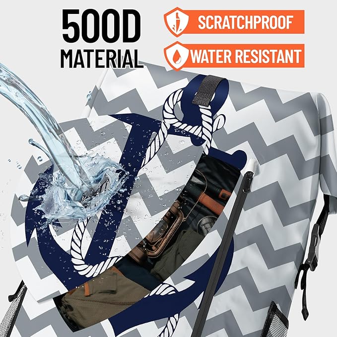 Waterproof Dry Bag Marine Dry Bags for Kayaking Hiking Anchor Nautical Navy Blue Gray Striped Backpack Roll-Top Closure Bag - Backpack Waterproof Phone Case 5L