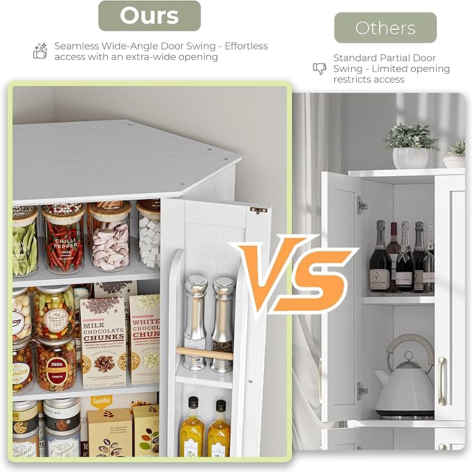 IRONCK Corner Cabinet, 72" H Kitchen Pantry Storage Cabinet, 4 Barn Doors with Storage Rack, 4 Adjustable Shelves, 6-Tier Tall Food Pantry Cabinet, Farmhouse Hutch for Kitchen Dining Room, White