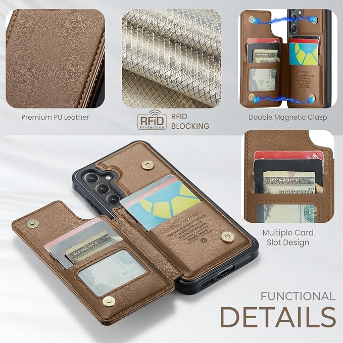 Bemal for Samsung Galaxy S25 Plus Wallet Case with Card Holder, RFID Blocking, Shockproof Leather Kickstand for Men and Women, Durable Protective Phone Cover for 6.7", Brown