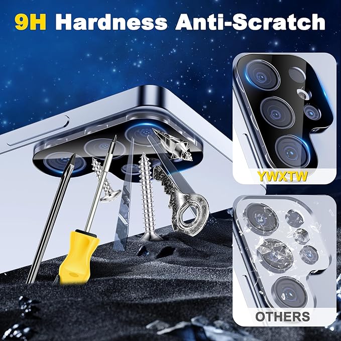 YWXTW 3 Pack Camera Lens Protector for Samsung Galaxy S25 Ultra 6.8 Inch, 9H Tempered Glass Ultra HD [No Impact on Night Shots] S25 Ultra Lens Protector, Anti-Scratch No Bubbles