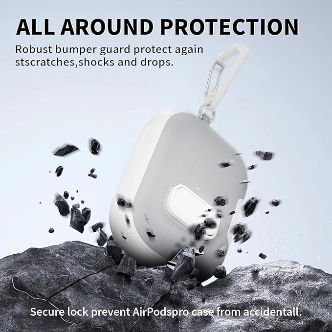 for AirPods Pro 3 Case with Lock,TPU Leather Texture Durability Anti-Lost & Shockproof Protective Cover Accessories with Cleaning Kit in Keychain for Apple AirPod Pro 3 Generation 2025(White/Grey)
