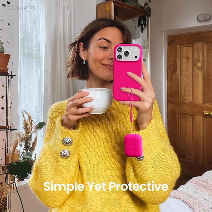 ORNARTO Compatible with AirPods Pro 3 Case 2025, Full Protective Hybrid Silicone for AirPods Pro 3rd Generation Case, Front LED Visible Skin Cover-Hot Pink