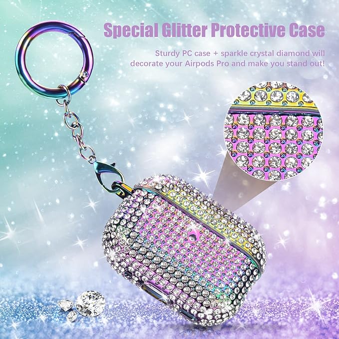 Case for AirPods Pro 2nd Generation, Cute AirPod Pro 2 Protective Cover for Women Girls, Bling Crystal PC Apple Ipods Pro Cases Accessories, Colorful
