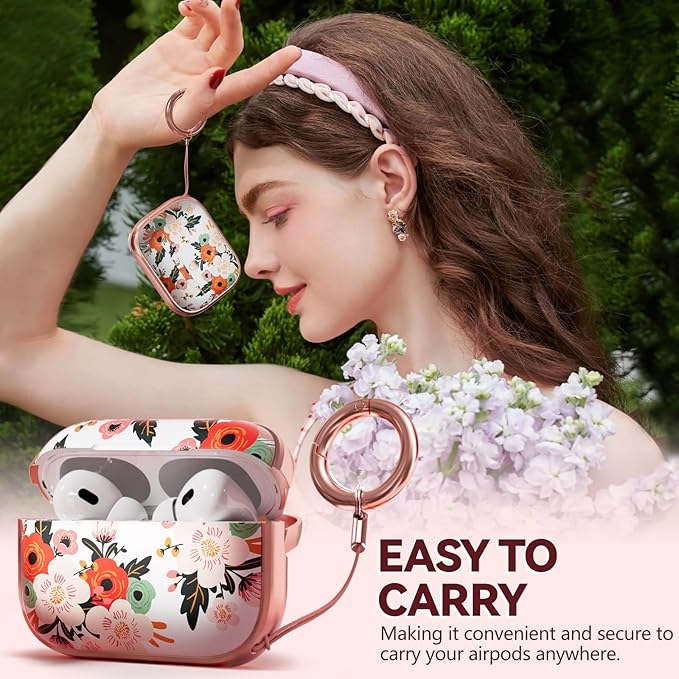 Inesore for AirPods Pro 2nd Generation Case Cover with Lock, Flowers Cute Air Pods Pro 2 Case Hard iPod Pro Cases for Women Girls with Cleaner Kit (2023 USB-C /2022/2019) -Black Gold Flower