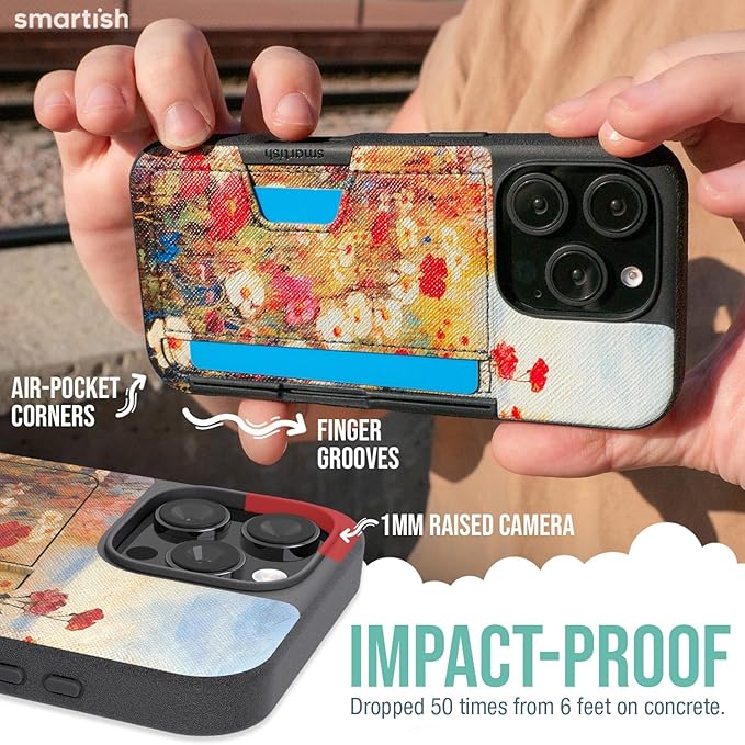 Smartish® iPhone 16 Pro Max Wallet Case - Wallet Slayer Vol 2 [Slim + Protective] Credit Card Holder w/Kickstand - Drop Tested Hidden Card Slot Cover for Apple iPhone 16 Pro Max - Wildflower Fields