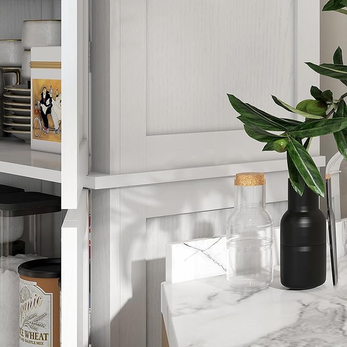 HOMCOM 72.5" Freestanding Kitchen Pantry Cabinet, Tall Storage Cabinet with 4 Doors and 2 Adjustable Shelves for Dining Room, White Wood Grain