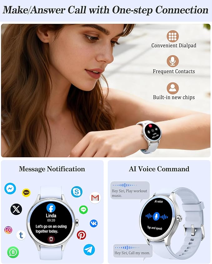 Smart Watch for Women, Ladies & Men, 1.27'' Fitness Watch [41mm case] with Call Receive/Dial, Heart Rate/Stress/Sleep Monitor, AI Voice, IP68 Waterproof Smartwatch with Calendar, Calculator, Games