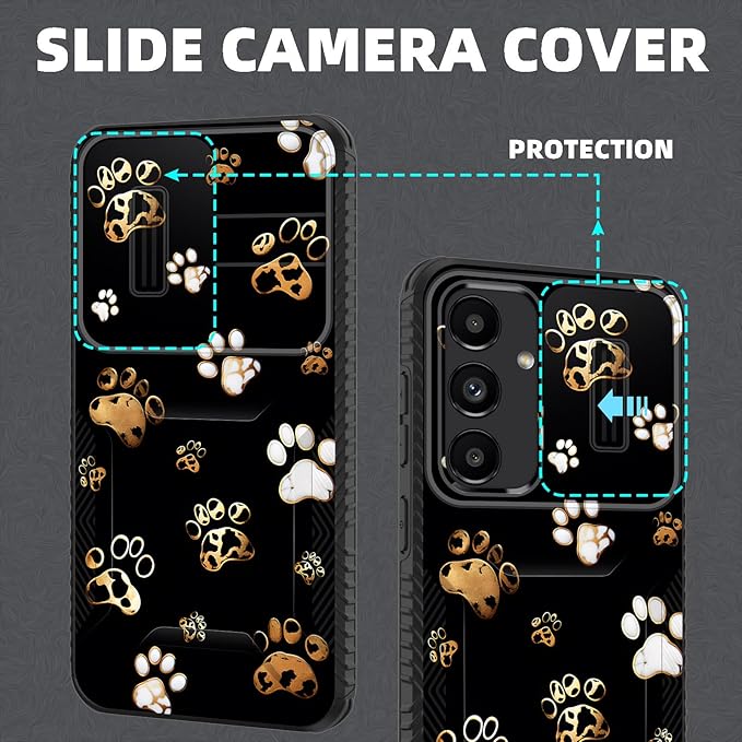 for Galaxy S24 Case Built in Slide Camera Lens Cover,Heavy Duty Shockproof Protection Dual Layer Case for Samsung Galaxy S24 6.2 inch 2024,Cute Dog Paw Prints