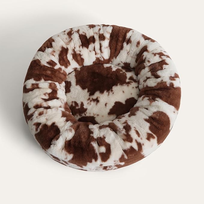UnHide Floof Pet Bed - XL (40"x14") - Extra Soft Dog Bed - Removable Faux Fur Cover - Machine Washable - Helps Ease Pet Anxiety & Provides The Perfect Sleep - Cowhide