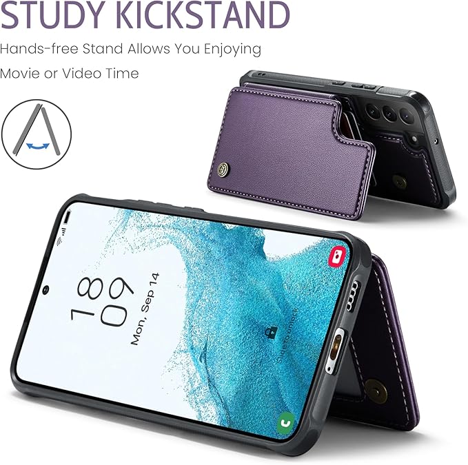 Bemal for Samsung Galaxy S22 Wallet Case with Card Holder, RFID Blocking, Shockproof Leather Kickstand for Men and Women, Durable Protective Phone Cover for 6.1", Purple
