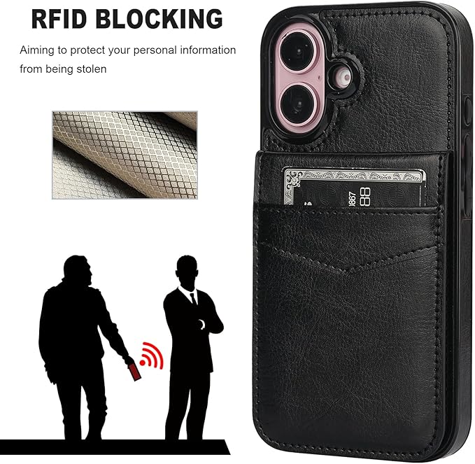 KIHUWEY for iPhone 16 Case Wallet Compatible with MagSafe Wireless Charging, Credit Card Holder, RFID Flip Leather Magnetic Clasp Kickstand Heavy Duty Protective Cover 6.1 Inch (Black)
