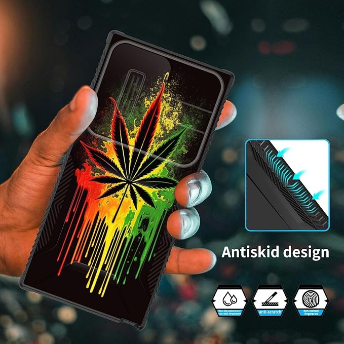 for Galaxy S26 Ultra Case Built in Slide Camera Lens Cover,Heavy Duty Shockproof Protection Dual Layer Case for Samsung Galaxy S26 Ultra 6.9" 2026,Marijuana Leaf Weed