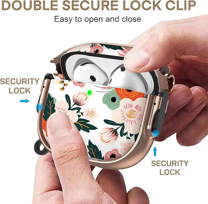 Maxjoy for AirPods 4 Case with Lock, Cute AirPods 4 Case Lock Protective Soft AirPod 4 Generation Cover for Women Girly with Keychain Clip for AirPod 4th Generation Cover 2024, Flower