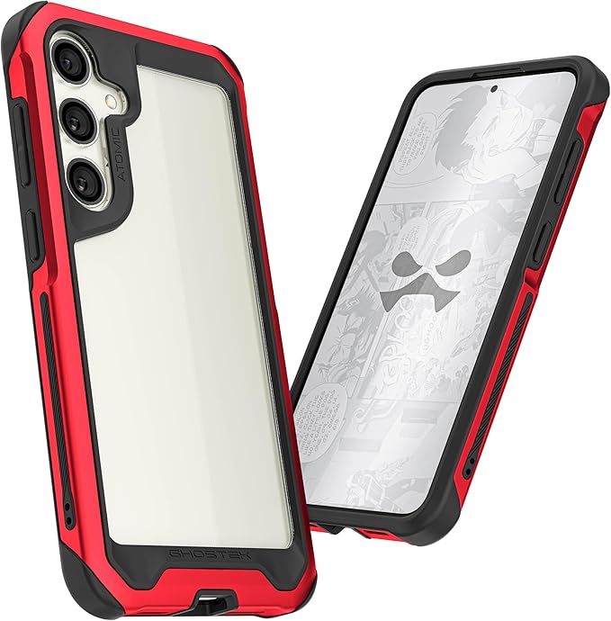Ghostek Atomic Slim Galaxy S24 Plus Case with Shockproof Military Grade Aluminum Bumper, Clear Back and Wireless Charging Compatible Phone Cover Designed for 2024 Samsung Galaxy S24+ (6.7") (Red)