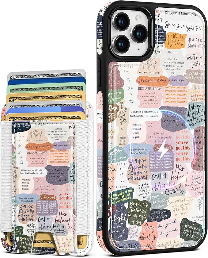 Shorogyt for iPhone 11 Pro Case Wallet - Fits 5 Cards, Compatible with Magsafe Detachable Magnetic Credit Card Holder Leather Cardholder Cute Phone Cover Women Girls for Apple 11Pro, Collage