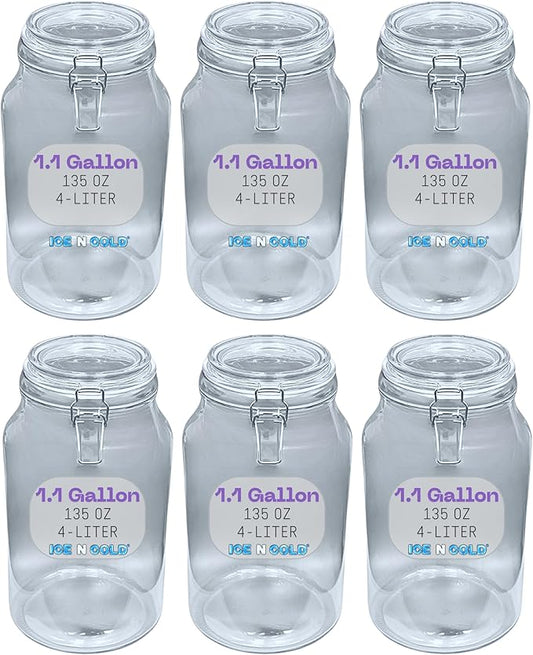 Airtight Glass Storage Jars with Clamp Lid – Food Storage Containers with Rubber Gasket Seal – Pantry & Kitchen Canisters for Dry Goods, Coffee, Sugar, Pasta – 0.4L to 4L Sizes (6, 135oz | 4L)