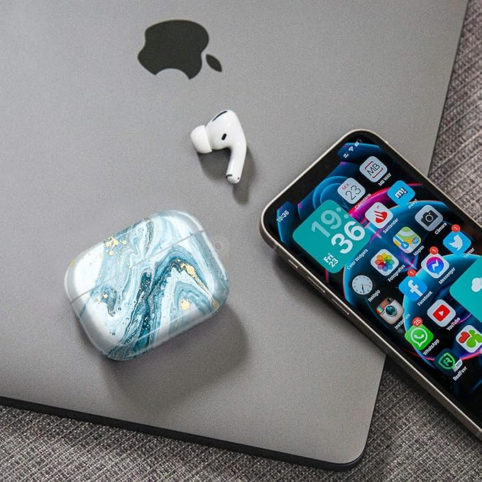 JIAXIUFEN Compatible with AirPods Pro 2019 / Airpods Pro 2nd Generation Case Cover Gold Sparkle Glitter Marble Design Cute Full Protective Silicone TPU Skin Accessories for Women Girl Blue