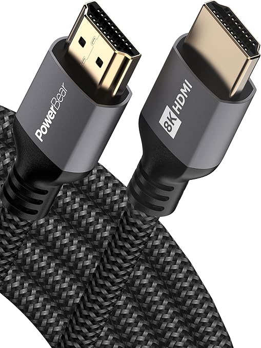 PowerBear 10K 8K HDMI 2.1 Cable 15 ft | 48Gbps High Speed 4K@120Hz Braided Cord 144Hz 8K@60Hz, eARC, Dynamic HDR 10,for Laptop, Monitor, PS5, PS4, Xbox One, Fire TV, Apple TV