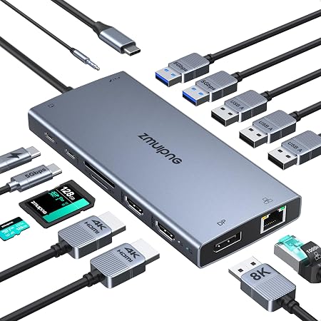 USB C Docking Station Dual Monitor Laptop Docking Station 2 HDMI 4K DP 8K