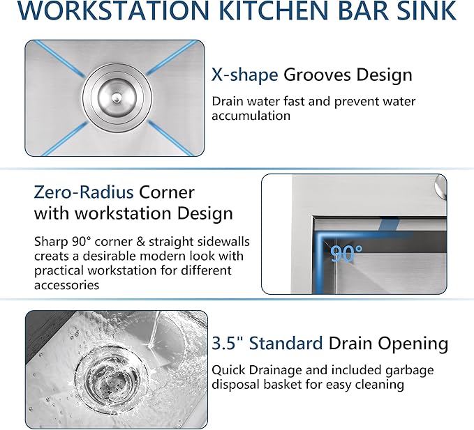 15x17 Kitchen Sink Drop In Bar Sinks 15 x 17 x 9 Inches Stainless Steel Kitchen Bar Sink, Doirteal Single Bowl Workstation Sink Prep Sinks with Accessories BL82-2