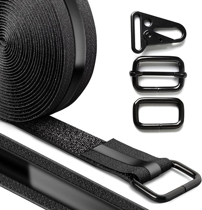 1.18" x 16' Heavy-Duty Anti-Slip Cinch Straps, 22 Buckles, Black Nylon Hook-and-Loop, Reusable for Garage, Cable Management and Outdoor