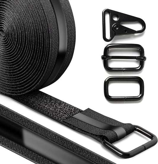 1.18" x 16' Heavy-Duty Anti-Slip Cinch Straps, 22 Buckles, Black Nylon Hook-and-Loop, Reusable for Garage, Cable Management and Outdoor